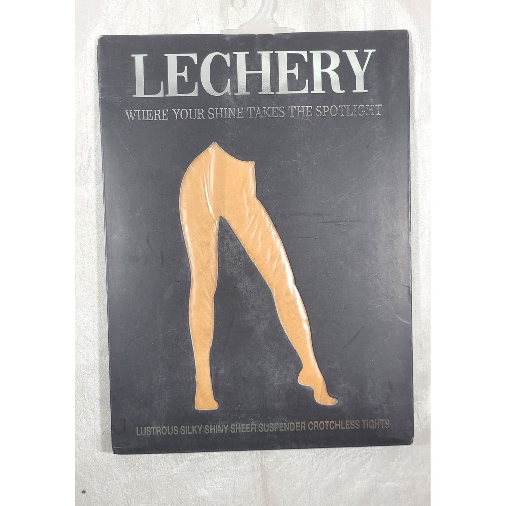 Lechery Women's Silky Shiny Sheer Suspender Crotchless Tights - Caramel - L/XL